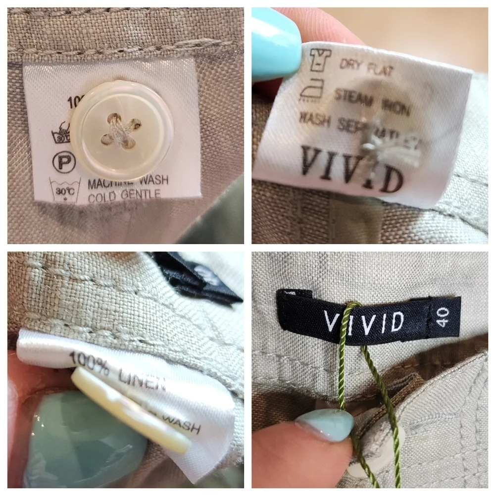 NWT Vivid 100% Linen Light Green Pants Size 40‎